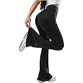OYOANGLE Women's Leopard Print Flare Leg Yoga Pants Elastic High Waist Skinny Athletic Sport Bell Bottoms with Pocket