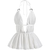 winkbay Women's Peplum Halter Top Tie Backless Sexy Deep V Neck Ruffle Sleeveless Vacation Tops
