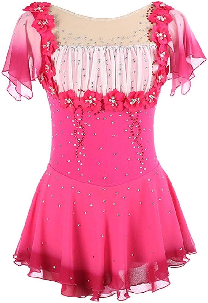 Robe De Patinage Artistique Femmes Filles Rose Patinage sur Glace
