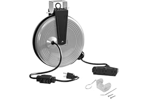 WILAWELS 30 Ft Retractable Extension Cord Reel, 16/3 Gauge SJTOW Power Cord with 3 Electrical Outlets Pigtail for Garage and Shop, 10 Amp Circuit Breaker, Metal Plate, UL Listed, Grey H30ACR06