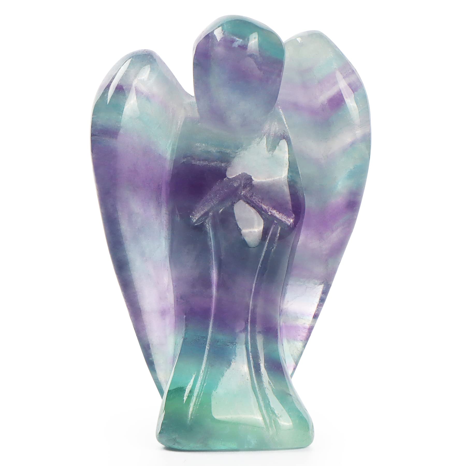 Artistone 2" Rainbow Fluorite Crystal Guardian Angel Figurines Carved Gemstone Pocket Peace Prayer Healing Angel Stone Statue with Gift Box