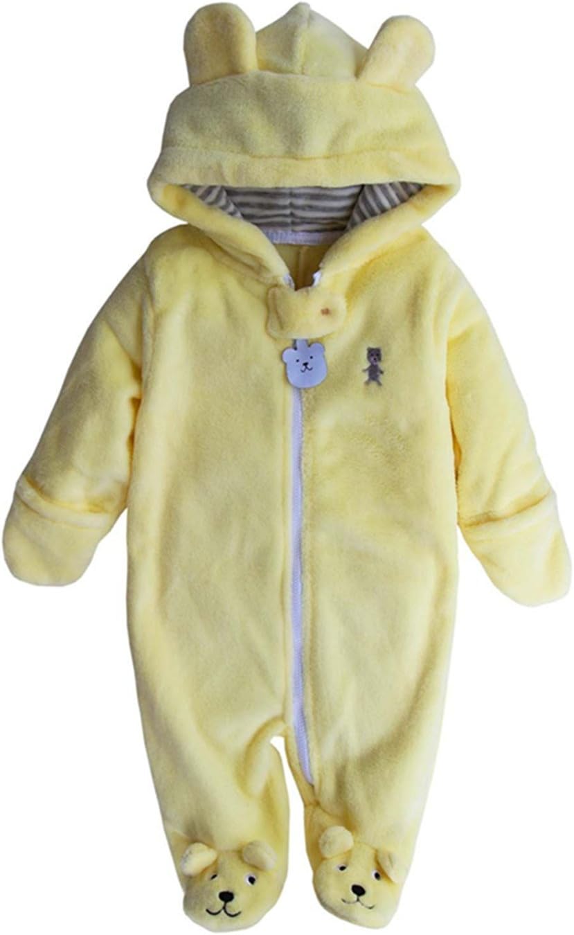 Newborn Baby Boys Girls 3D Cartoon Bear Hooded Romper Warm Fleece Jumpsuit Outfits