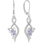 YIFSIY Butterfly Earrings for Women 925 Sterling Silver Leverback Infinity Dangle Earrings 5A Zircon Butterfly Jewelry Gifts for Her