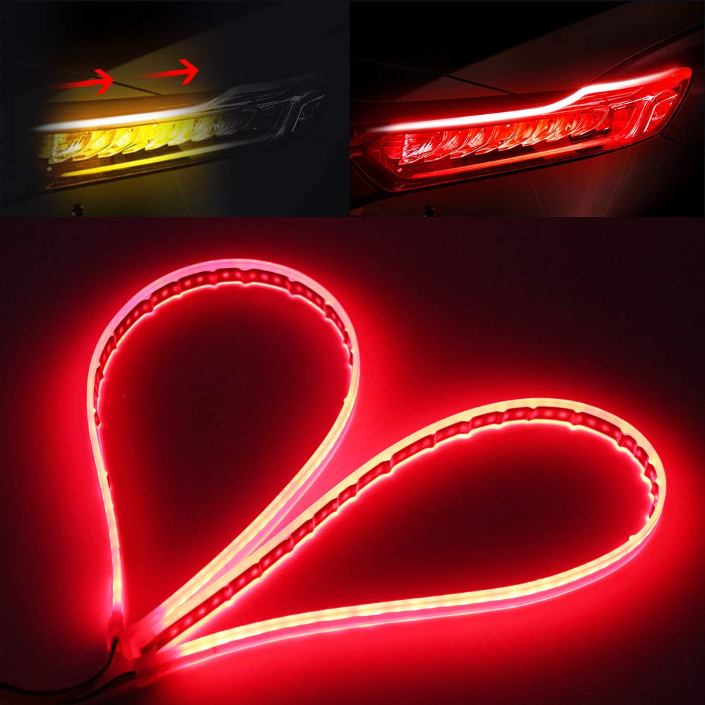 OPP ULITE 2PCS Running & Turn Signal LED Strip Lights 12V, 24Inch Dual Color Red Amber Sequential Switchback LED Rear Tail Brake Light Strip, Flexible Waterproof LED Stop Light Strip for Car — image 1