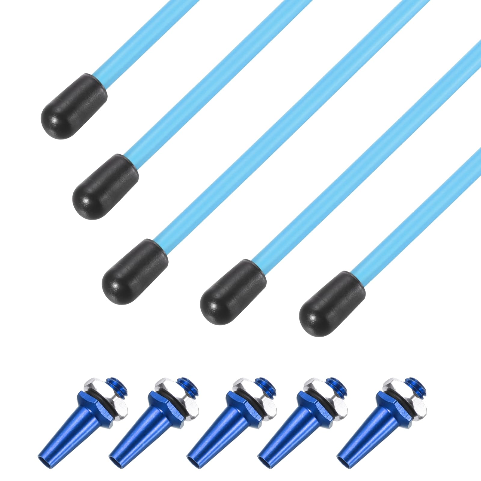 sourcing map 320mm Plastic Protection Antenna Tube, RC Antenna Tube with Mount and Cap for RC Car Boat Drone Receiver(Blue, 5 Pcs)