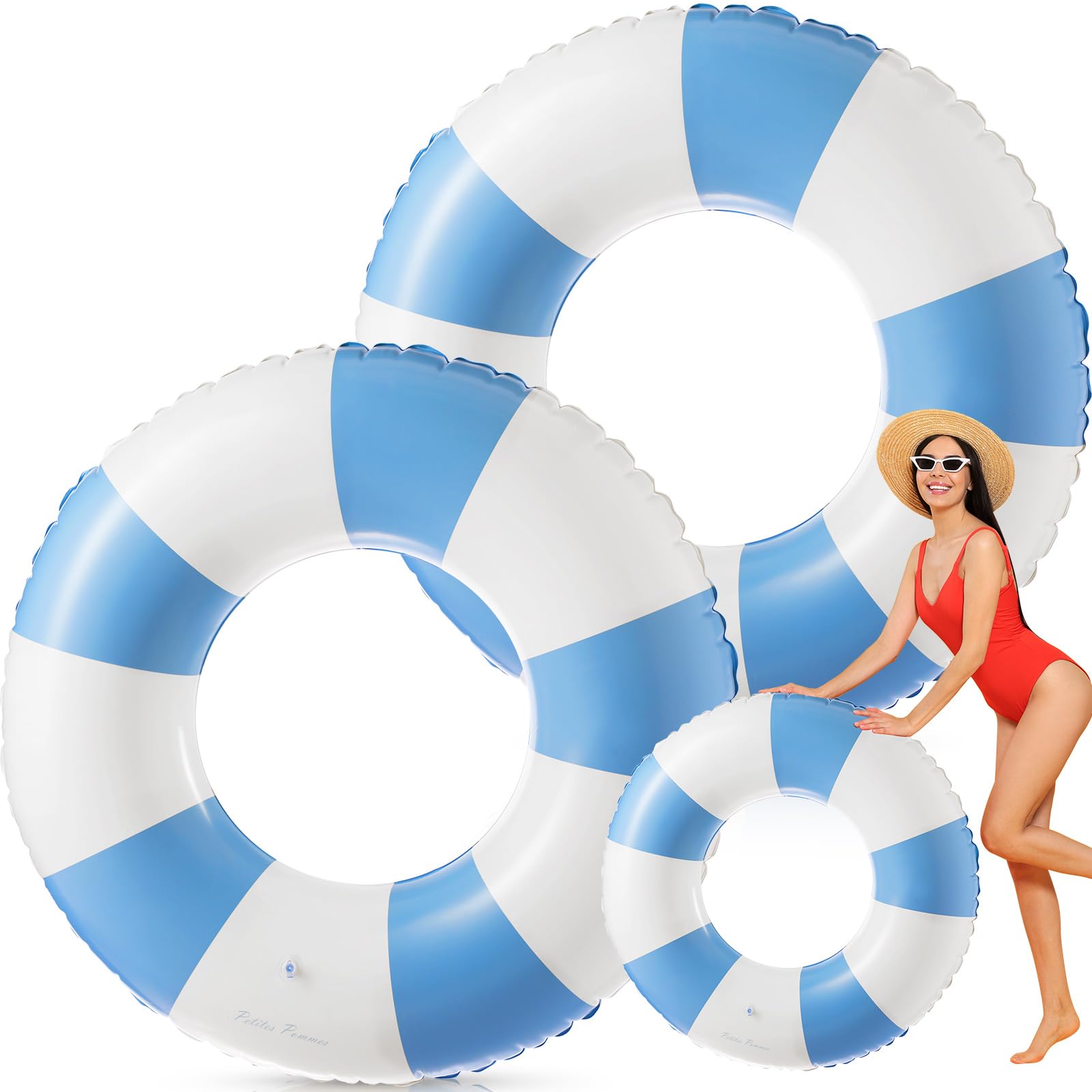 Foilswirl 2 Pcs 47.24 Inch Swimming Ring Jumbo Pool Floats Striped Pool ...