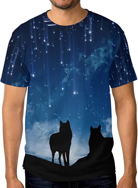 Amazon ｔシャツ 半袖 スウェットtシャツ メンズ 夏 プルオーバー スエットシャツ 大きいサイズ 星空 月 宇宙柄 狼 動物柄 おしゃれ トップス 男 Xxxl Tシャツ カットソー 通販