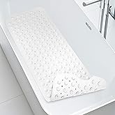 WarmSnow Long Bathtub Mat Non Slip 39.5 x 16 Inch, Inside Shower Mats with Suction Cups & Drain Holes, Soft TPE Bath Mat for Tub, Quick-Drain Bathroom Floor Mats, White