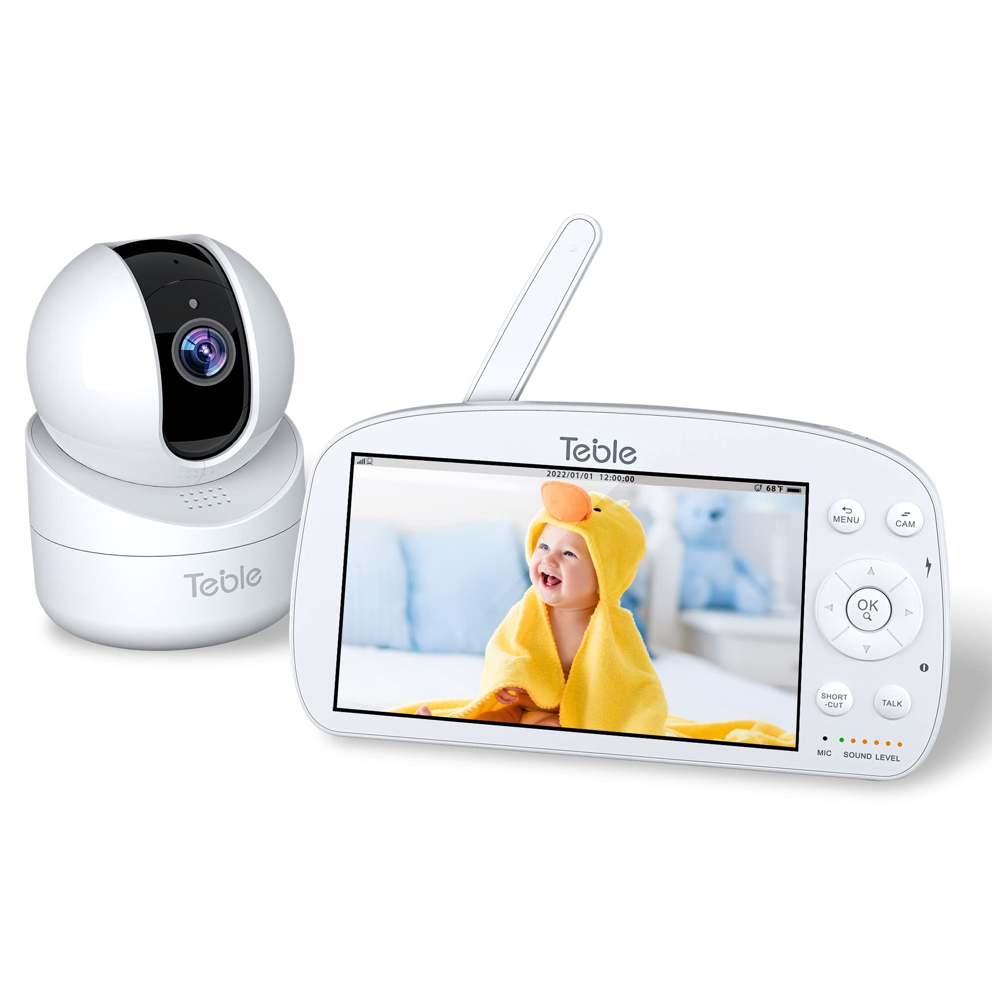 Photo 1 of **MONITOR HAS BROKEN SCREEN** Baby Monitor 5.5" 720p HD Video Baby Monitor, 5000mAh Battery 26-Hour Audio Monitoring, Night Vision, Remote Pan Tilt, 2 Way Talk, VOX, Temperature, Feeding Reminder, 4X Zoom, 1000ft Range, Lullabies
