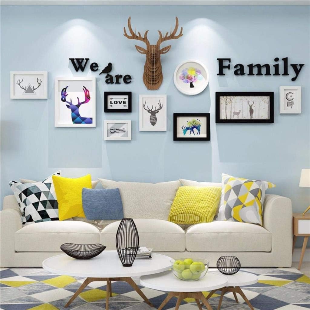 Jjek K- Photo Wall Solid Wood Photo Wall Nordic Photo Frame Letter Decoration Beautiful Deer Head Wall Hanging Wall Decoration Set 9pcs Deer Head Letter Package
