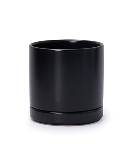 6.7 Inch Ceramic Plant Pot - Modern Black Planter With Drainage Hole & Plug