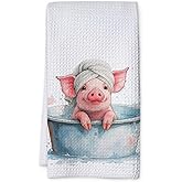 KIDEAR Funny Bathing Pig Decorative Hand Towel for Bathroom,1 PCS Cute Bathing Pig Kitchen Towels Gifts for for Women,Cute Animal, Gifts for Women, Kids Bathroom Decor,Pet Owners Housewarming - B07