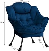 HollyHOME Comfy Armchair Velvet Dark Blue with Steel Frame 500lbs Capacity view 7