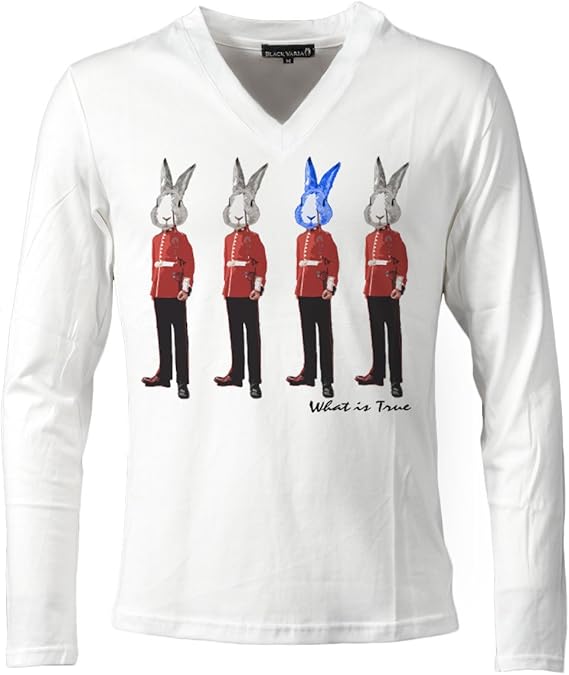 Amazon 長袖tシャツ Vネック 兵隊 うさぎ プリントtシャツ メンズ ホワイト白 Ztm008ls Tシャツ カットソー 通販