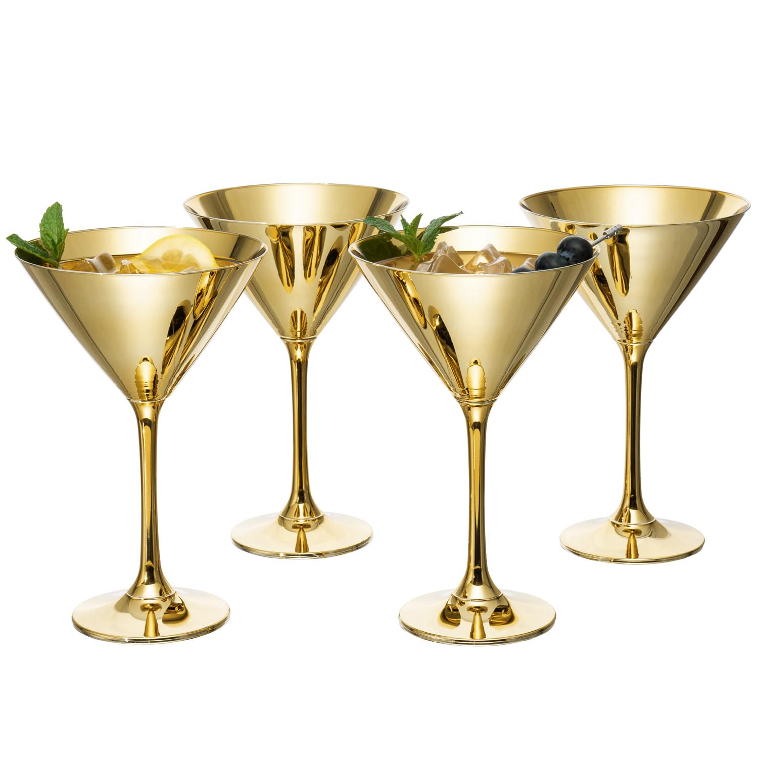 Photo 1 of MyGift Gold Martini Glasses Set of 4, 8oz Modern Metallic Gold Drinking Glasses, Cocktail Glasses for Party, Wedding, or Anniversary Dinner