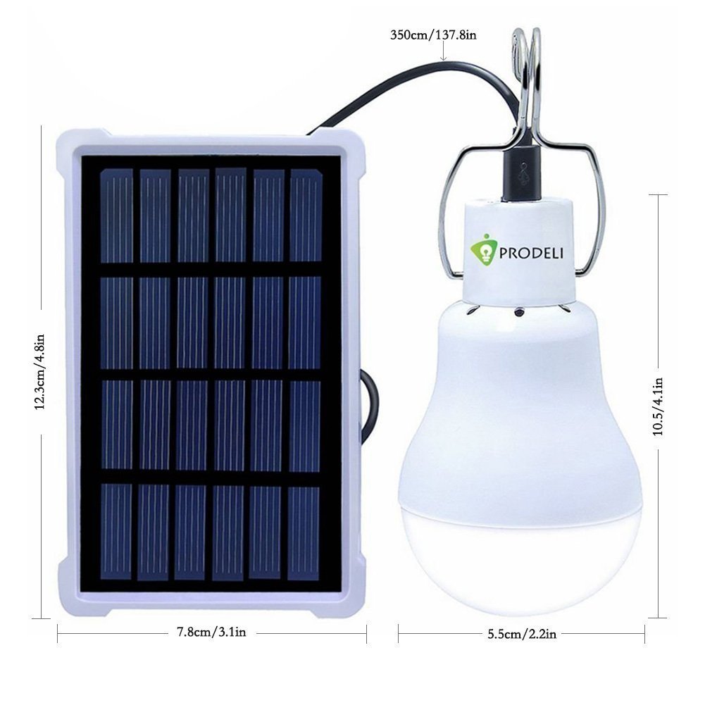 Light Sensor Solar Bulb for Outdoor, PRODELI Portable LED Light Dusk to Dawn Solar Lamp Auto On/Off for Indoor Outdoor Camping Tent Fishing Hiking Chicken Coop Garden Shed Farm Lighting [150LM 1600mA]