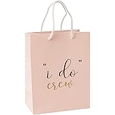 I Do Crew Gift Bags - 12 Pack Baby Pink Bridal Favor Bag 210msg with Gold Foil '"i do" Crew' Print for Bridal Party Bridal Shower Bachelorette Party Hens Party Bridesmaid Gift Bags - 9"x7"x4"