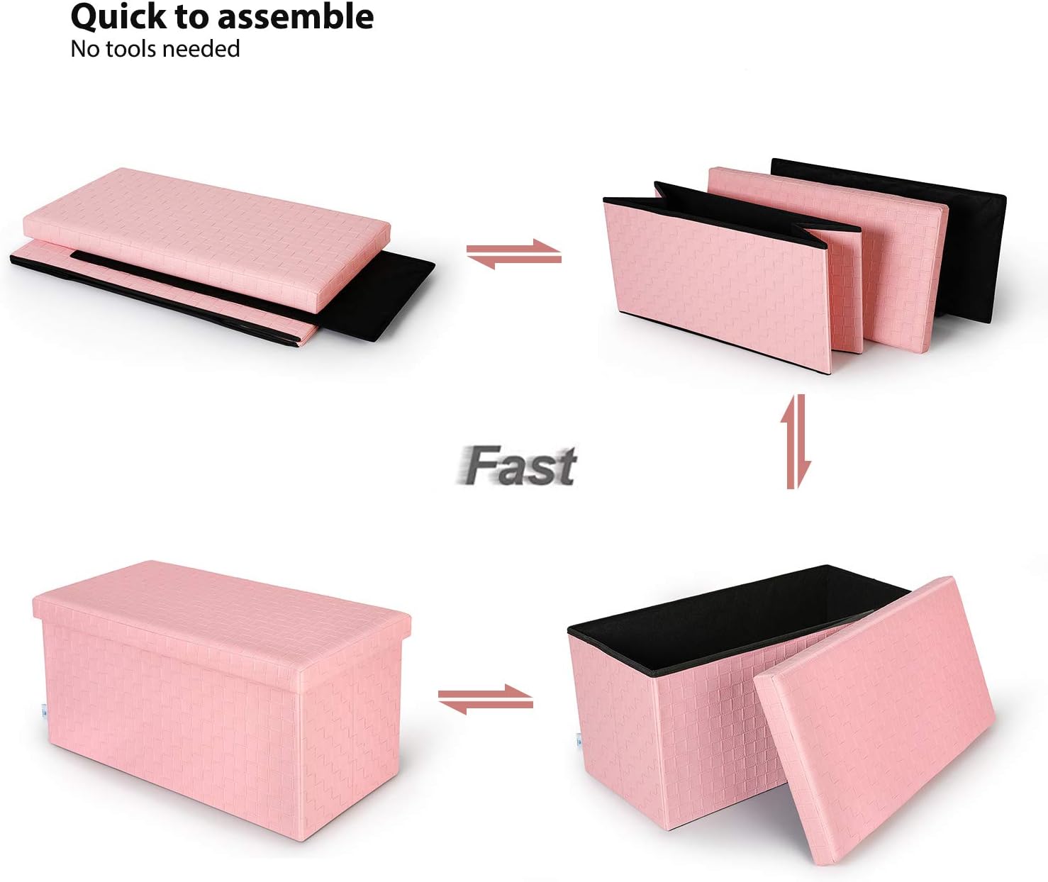 B FSOBEIIALEO Folding Storage Ottoman, Faux Leather Footrest Stool Long Bench, Pink 30"x15"x15": Furniture & Decor