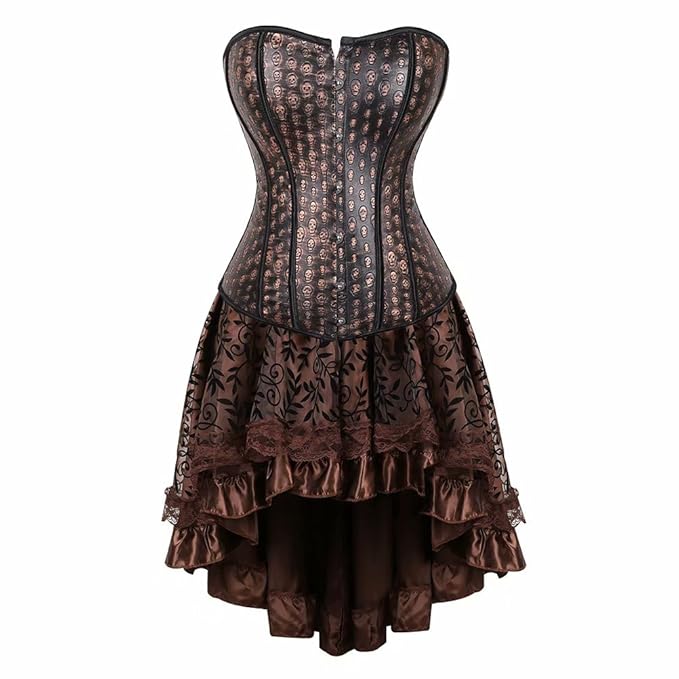 aizen Damen Gothic Steampunk Schädel Korsett Kleid Spitze Kostüm Burlesque Corsagen Leder Retro Gothic Halloween