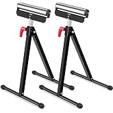 Tandefio 2 Pack Folding Roller Stand 198 LB 27-43 Inch Height Adjustable | Heavy Duty Woodworking Outfeed Support, Black Metal Roller, Red Adjustment Knob, Non-Slip Feet, Portable Folding Design