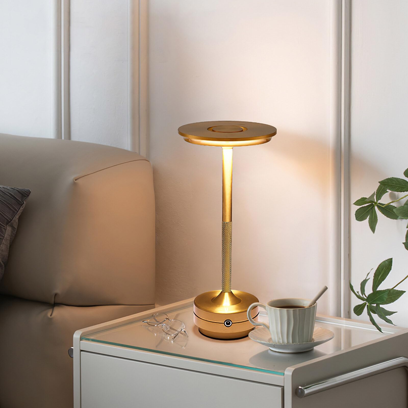 Kinberry Table Lamp - Modern Cordless Rechargeable Bedside Lamp Dimmable 3 Lighting Colors Desk Light Brightness Adjustable Table Light for Bedroom Bar Restaurant
