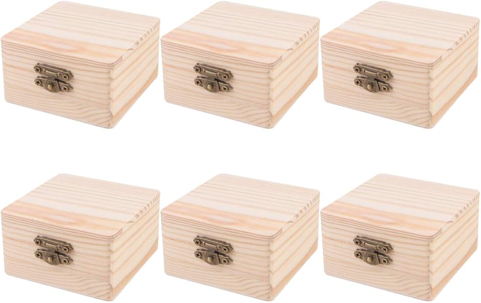 EXCEART 6 Piezas Caja de Madera sin Pintar Caja de Madera de Bricolaje
