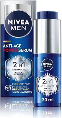 POWER Serum Antietà 2 in 1 Antimacchia e Antirughe (1 x 30 ml), Siero facciale con Luminous 630 da uomo, crema sierum antimacchia con acido ialuronico