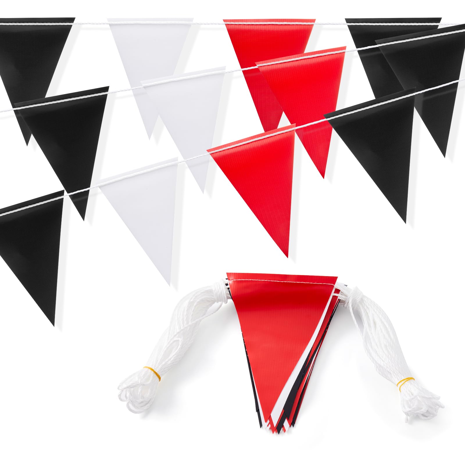 Photo 1 of Caution Safety Pennant Flags – Multipurpose 105FT OSHA Colored Triangle Warning Banner for Party, Construction, Traffic, and Event Precautions(RED+WHITE+BLACK,45pcs,105FT)