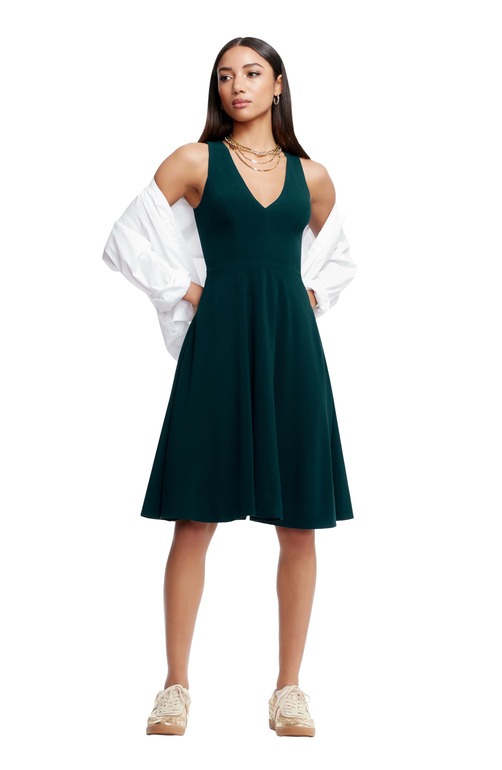 Photo 1 of Dress the Population Womens Catalina Solid Sleeveless Fit & Flare Midi Dress, Peacock Blue, Large US