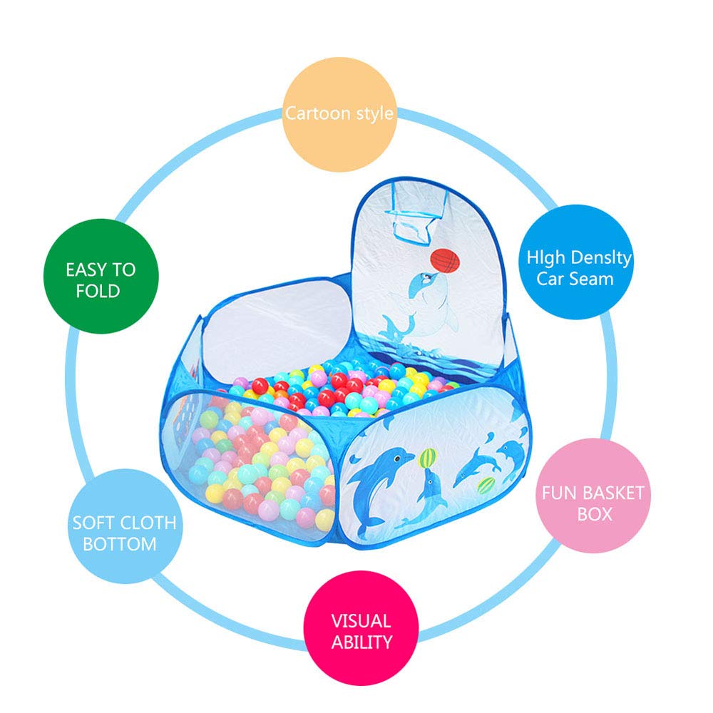 Kids Ball Pit Ball Tent, Likorlove Toddler Ball Pit with Basketball Hoop and Zippered Storage Bag,4 Ft Sea Ball Pool for Indoor Outdoor(Balls not Included),Blue