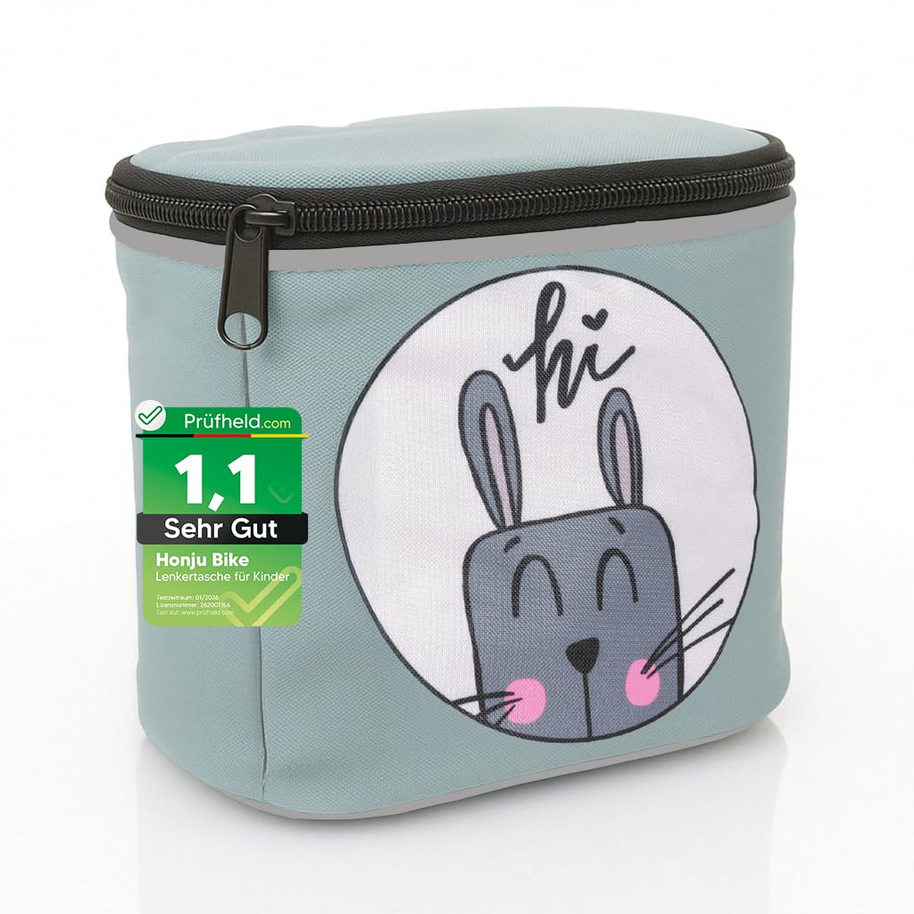 honju Hansi Hase Bike Handlebar Bag for Children's Bicycle (Removable Lid, Bicycle Bag for Handlebars with Reflectors, Secure Hold Thanks to Velcro Fastening, Includes Inner Bag)