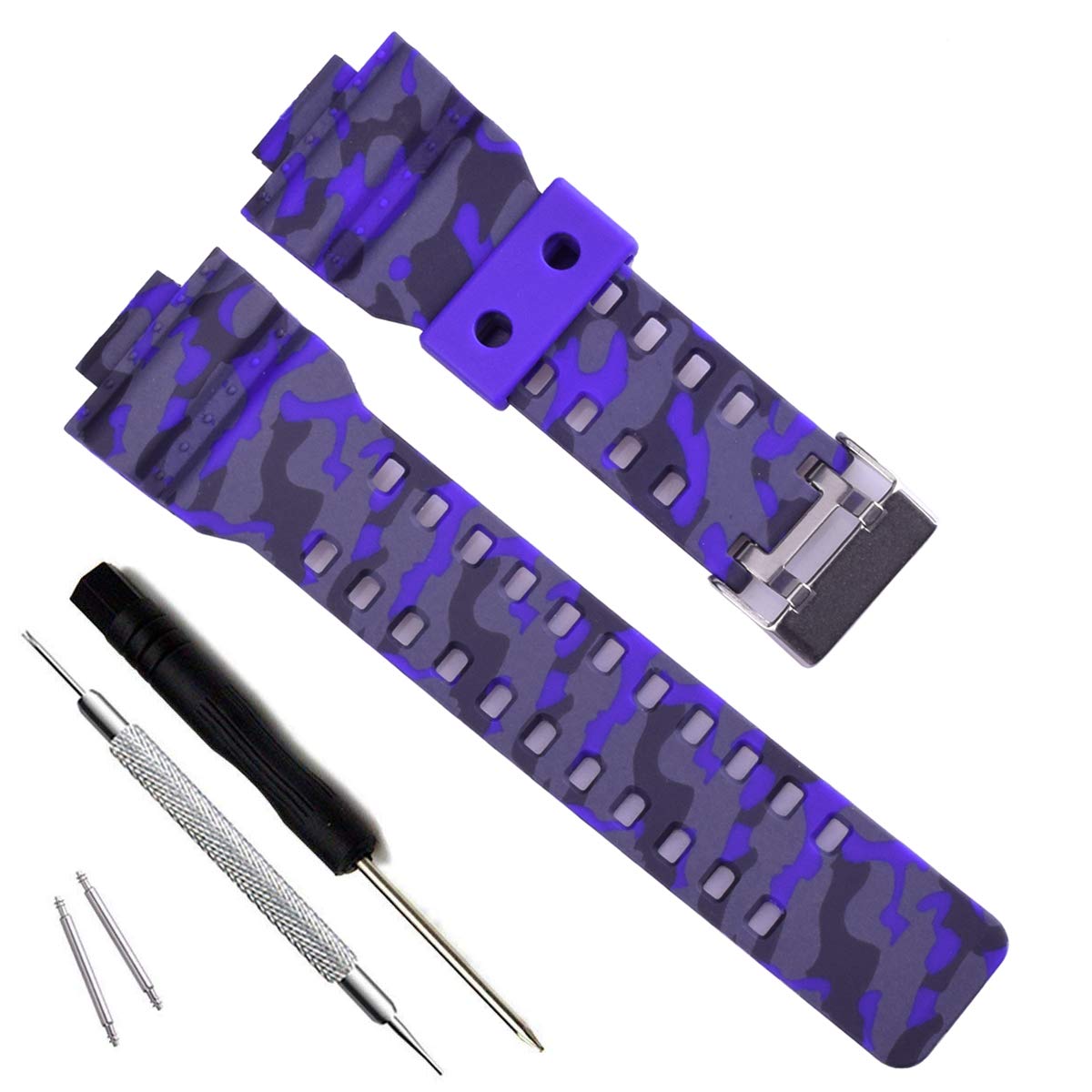My Time OliBoPo Replacement Strap for Casio Men's G-Shock GD120/GA-100/GA-110/GA-100C, camouflage/blue, Back