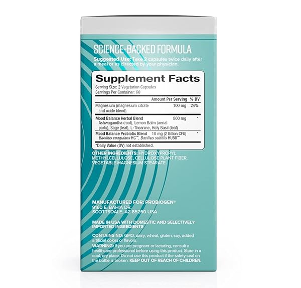 PROBIOGEN STRESS & MOOD BALANCE PROBIOTIC ASHWAGANDHA SUPPLEMENT, 120 COUNT