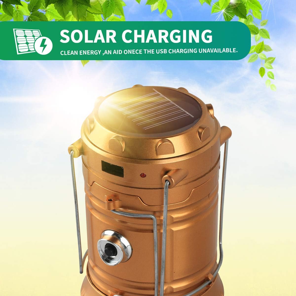 LED Camping Lantern, Solar and Rechargeable Lantern Flashlight Collapsible and Portable Light for Daily/Camp/Hiking/Night Fishing/Emergency/Hurricanes/Storm(1 Pack) - - 