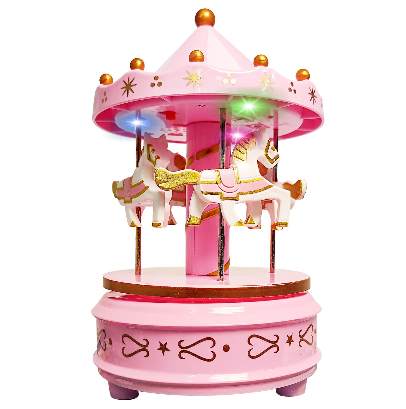 WEofferwhatYOUwant Carousel Music Box Pink – Rotating Horse Merry Go Round with Colour-Changing LED Lights | Wind-Up Musical Box Plays Beethoven’s Für Elise | Nursery Night Light, Cake Topper & Gift