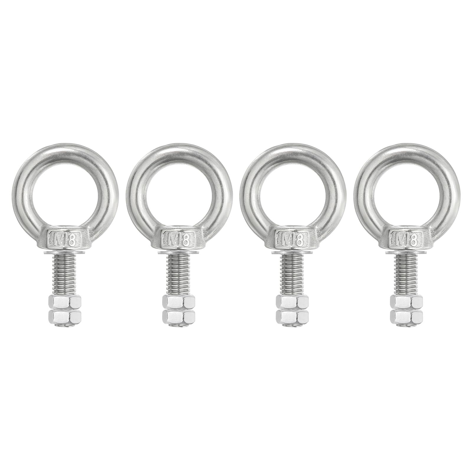 PATIKIL Lifting Shoulder Eye Bolts, 4 Pack M8x40 304 Stainless Steel Eye Bolts Threaded Screw Eyebolt Shoulder Ring with Double Nuts Fixed for Lifting Hanging