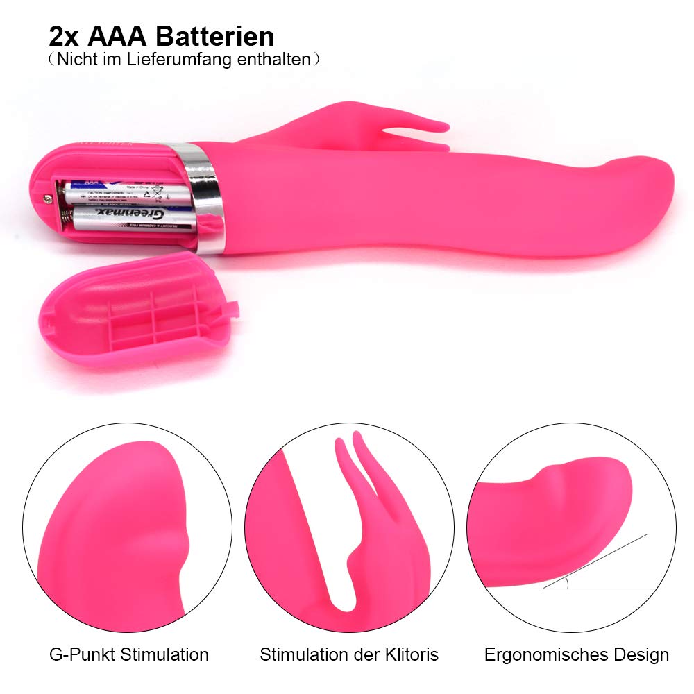 Vibratoren für Sie Klitoris und G-Punkt Stimulator, Dual Motor Realistische Rabbit Vibrator für Frauen und Paare, Weiches Silikon Dildo mit 10 Modi, 2xAAA Batteriebetrieben, Rosa