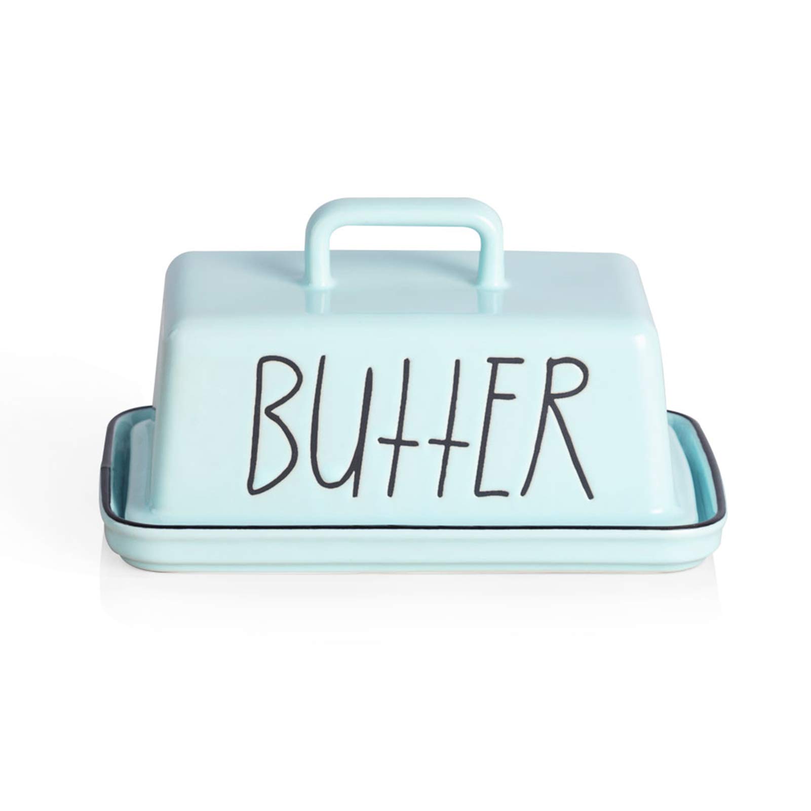 SWEEJAR Ceramic Butter Dish with Handle Lid, 7.3 Inch Porcelain Large Butter Keeper with Cover, Perfect for East/West Butter (Turquoise New)