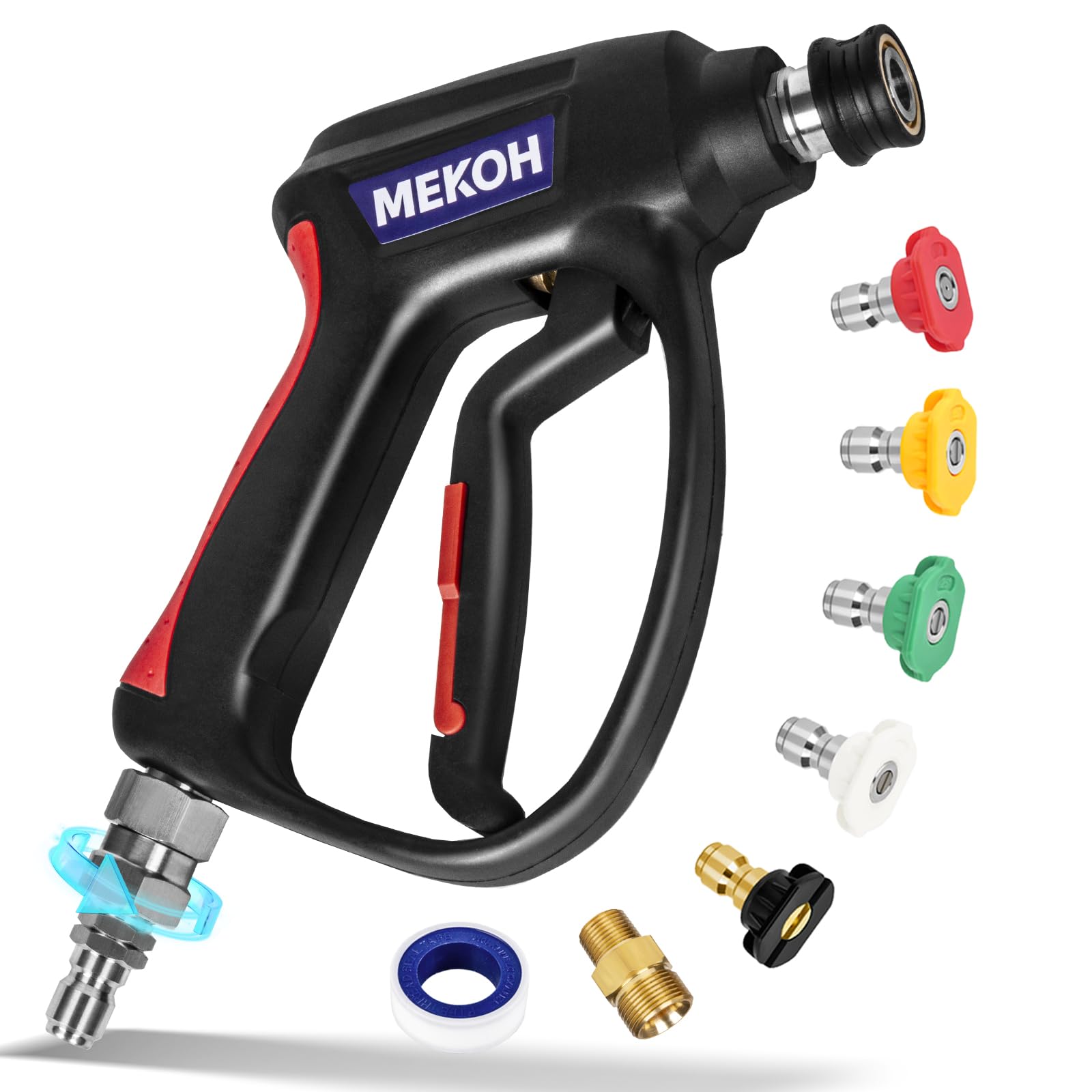 Photo 1 of MEKOH Short Pressure Washer Gun with Swivel, 5000 PSI High Power Washer Spray Gun, 10 GPM Foam Gun with 3/8" Quick Connect, M22-14mm for Extension Wand, Hose, Pressure Washer Handle with 5 Nozzle Tips