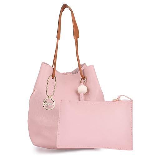 Elprine Drawstring Tassel Pink Shoulder Bag With Small Pouch For Women 2 Pieces Combo