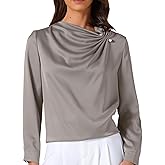 Allegra K Women's Business Casual Blouses Long Sleeve Satin Shirts Dressy Office Work Shirt