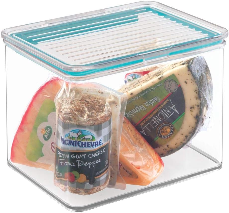 Amazon Com Mdesign Airtight Stackable Kitchen Pantry Cabinet Food Storage Container Attached Hinged Lid Compact Bin For Pantry Refrigerator Freezer Bpa Free Food Safe Holds 2 Quarts Clear Kitchen Dining
