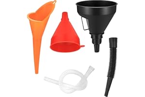 LSKASELUE 3 PCS Automotive Funnels Set, Wide Mouth Filling Funnel with Flexible Long Hose, Plastic Right Angle Funnel with De