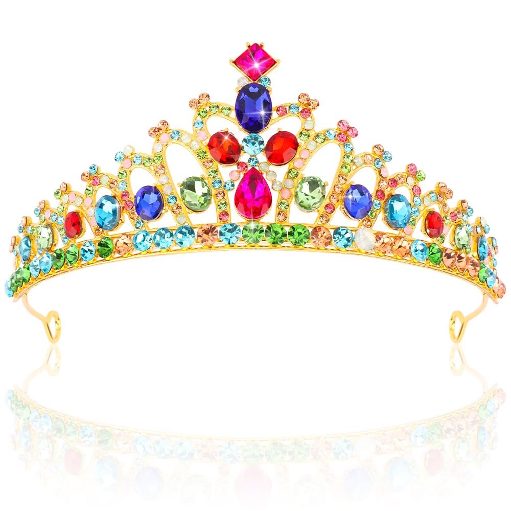 Photo 1 of Ahoney Princess Tiara Gold Crown Crystal Tiara Costume Hair Accessories for Women Girls Birthday Halloween Cosplay - Colorful