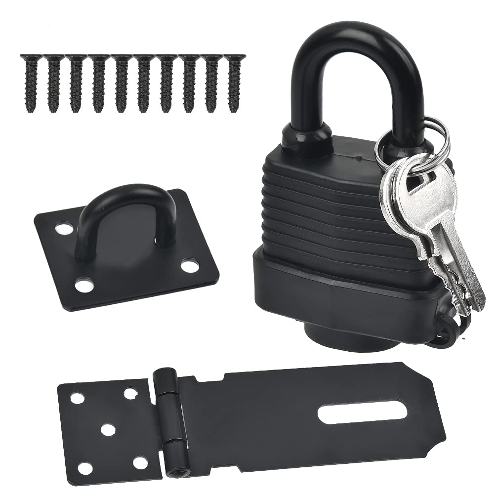 Door Latch Hasp Doors Padlock, 5 inch Shed Locks Latches with Key, Heavy Duty Hasp and Staple Lock, Stainless Steel Door Clasp Gate Lock with Screw, Doors Clasp Latch Security Hasps for Window Cabinet