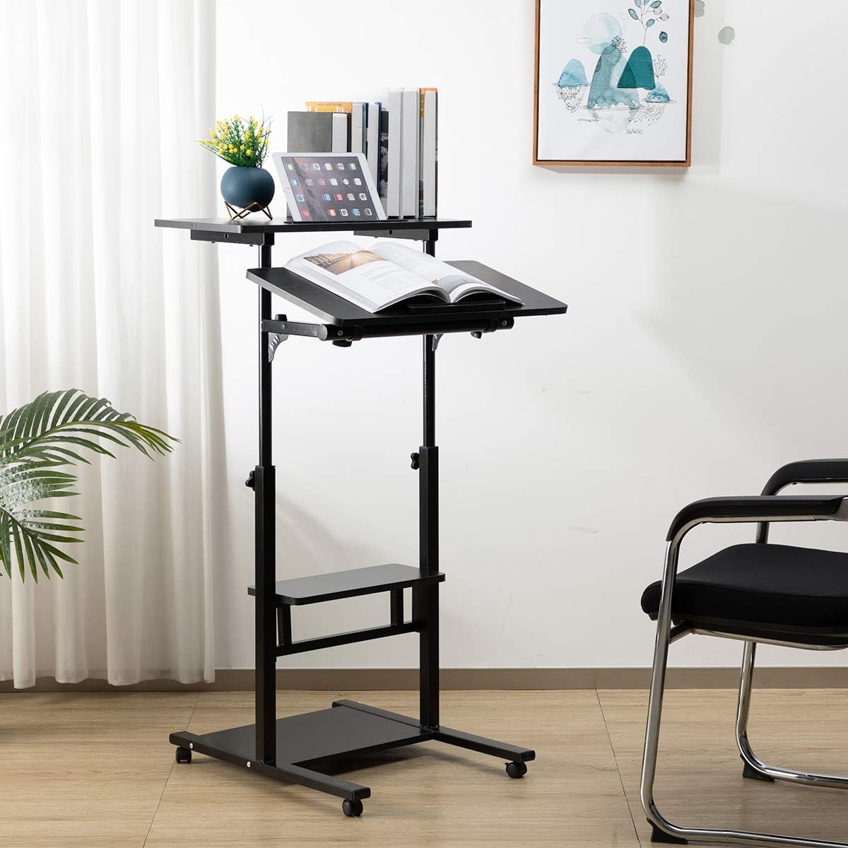 DOEWORKS Mobile Stand Up Desk, Height Adjustable Computer Work Station with Wheels, Rolling Presentation : Electronics