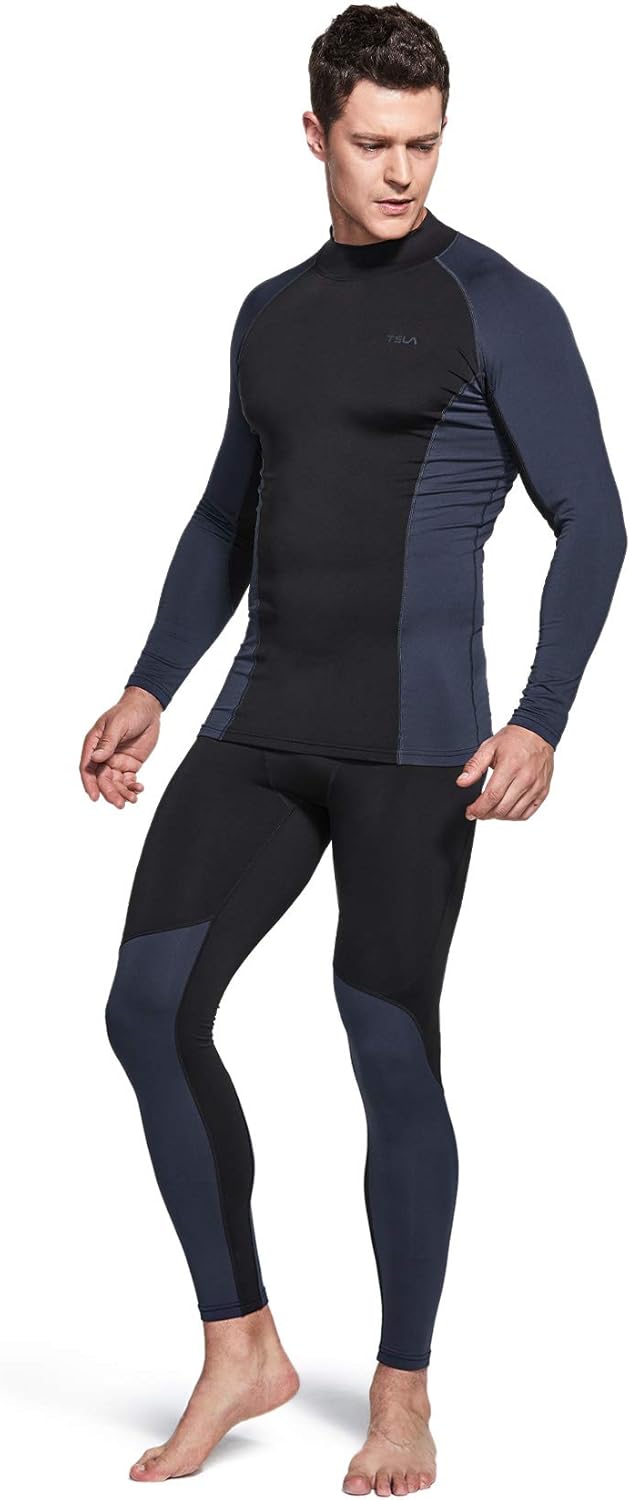 TSLA 1 or 2 Pack Men's Thermal Long Sleeve Compression Shirts, Mock/Turtleneck Winter Sports Running Base Layer Top: Clothing