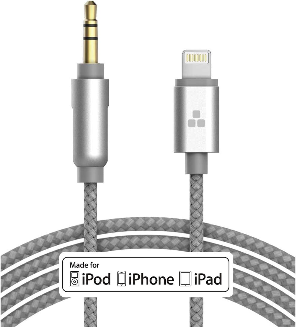 (Apple MFI Certified) iPhone Aux Lightning Cord to Male 3.5mm Auxiliary Cable (iPhone Audio Link to Car Jack, Headphones & Speakers) (Gray)