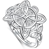 FLYOW 925 Sterling Silver Irish Jewelry Adjustable Celtic Witches Knot Rings for Women Birthday Gift