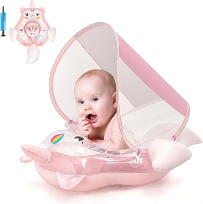 YAAVAAW Unicorn Inflatable Baby Float with Canopy 3-36 Months Pink